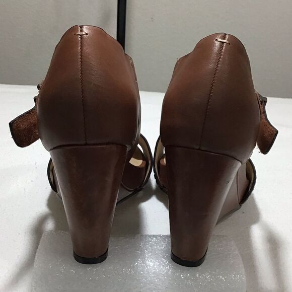 Naked Feet Brown Leather Dorado Wedge Heel Open Toe Sandal Size 8.5 - Picture 7 of 9